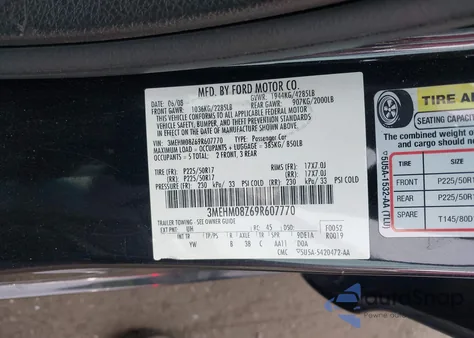 2009 Mercury Milan I4 Premier from USA, damaged, VIN 3MEHM08Z69R607770